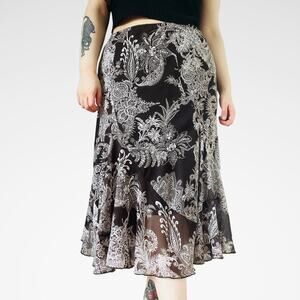 JKLA | Whimsigoth Brown Paisley Lined Flowy Midi Skirt | Women's Size L